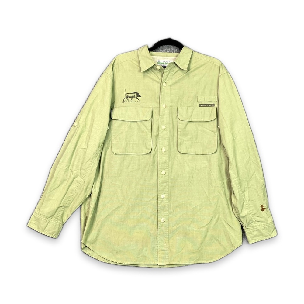 ExOfficio Buzz Off Safari Shirt Mens L Banovich Insect Shield Camp Hike Fishing